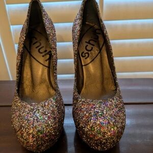 Glitter Platform Pumps in Multicolor Sparkle